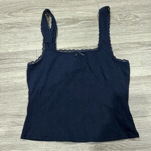 Garage square neck ribbed tank navy marina blue M